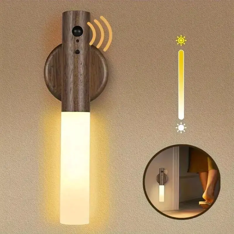 Lampka nocna LED z czujnikiem ruchu Akumulatorowa magnetyczna lampa indukcyjna montowana na ścianie Oświetlenie do szafy Lampka do sypialni i domu