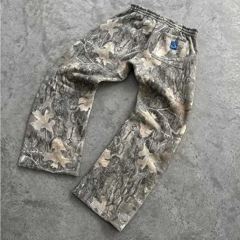 Y2K-ropa de calle para hombre, pantalones de chándal de Hip Hop con estampado de camuflaje, pantalones holgados de camuflaje informales Unisex de gran tamaño
