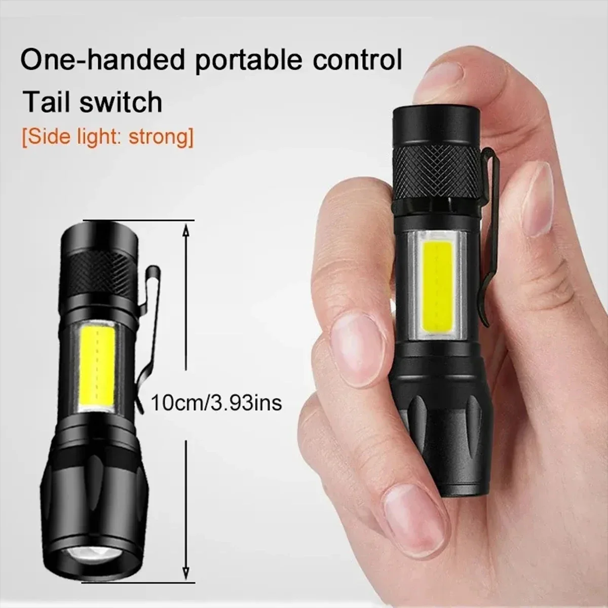 Mini lampe de poche LED puissante COBtXPEZoom, torche intégrée, batterie Rechargeable par USB, avec pince à stylo, lampe d'urgence pour Camping en plein air