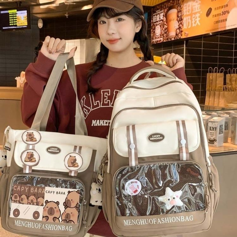 Mochila Capybara, bolso de hombro impermeable con animales bonitos, elegante bolso de viaje juvenil de gran capacidad, mochila con capa de exhibición transparente