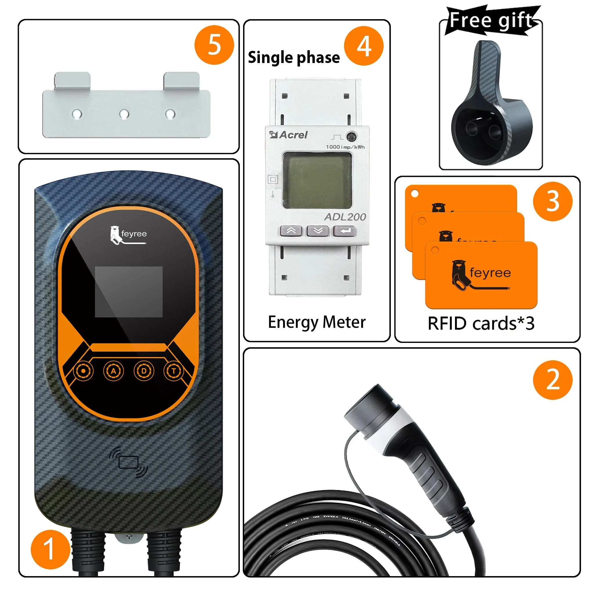 Feyree EV Laadstation 32A Elektrische Voertuig Autolader EVSE Wallbox Wallmount 7.6/11/22kW Type2 Kabel IEC62196 APP Controle