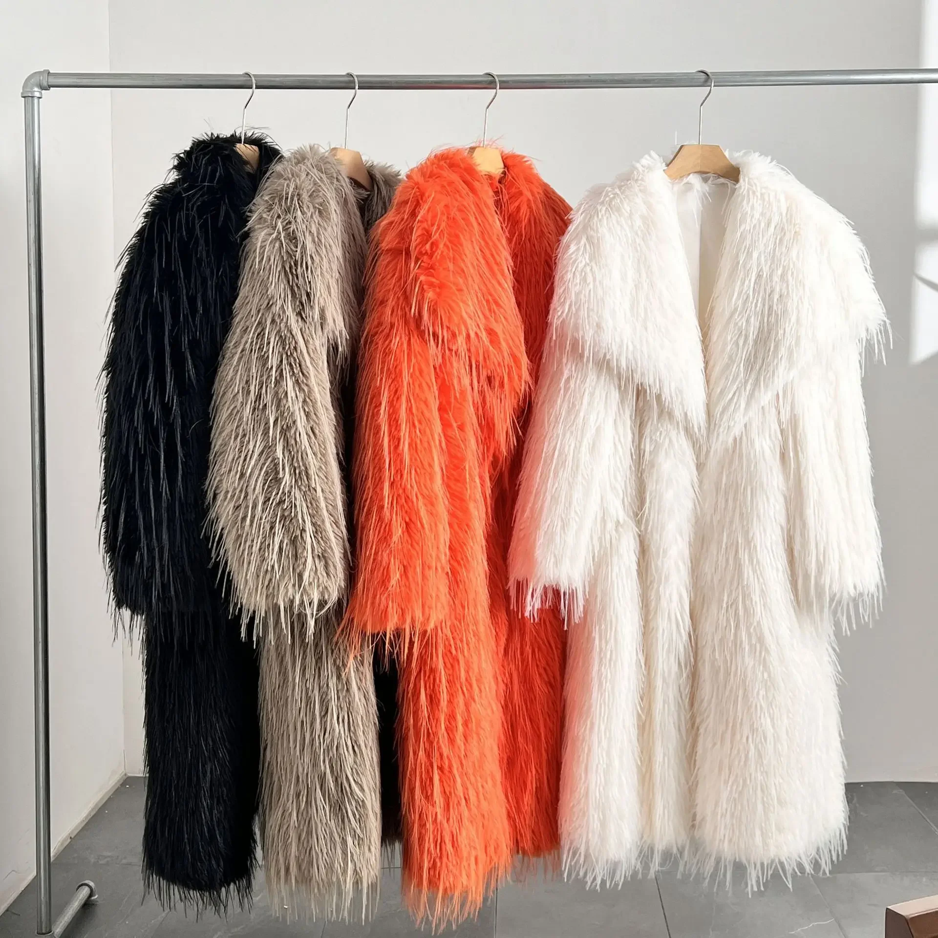 Tassel Wool Coat Extended Solid Color Imitation Fur Coat Autumn and Winter New Wool Coat for Women