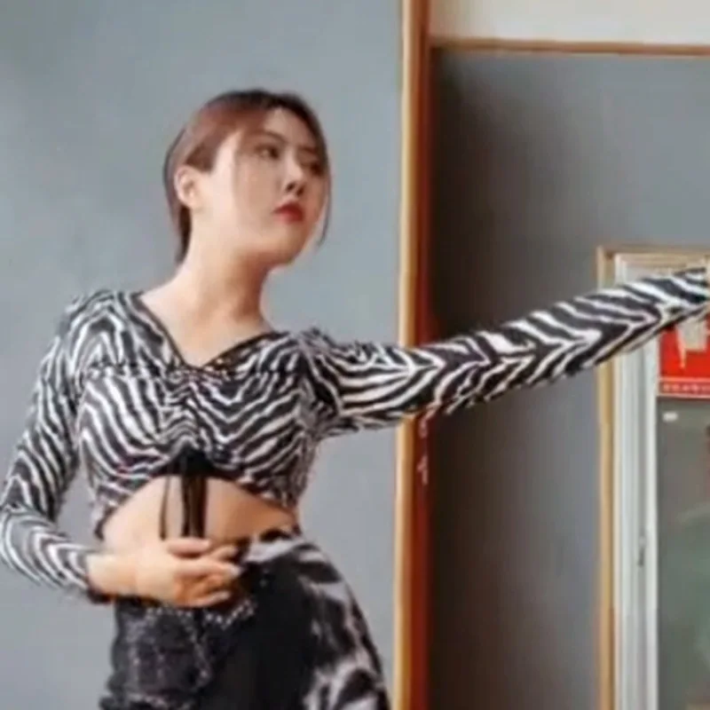 2024 새로운 판매 프로모션 성인 여성 라틴 댄스 현대 볼룸 의상 Drawstring 조절 길이 높은 허리 짧은 자르기 탑