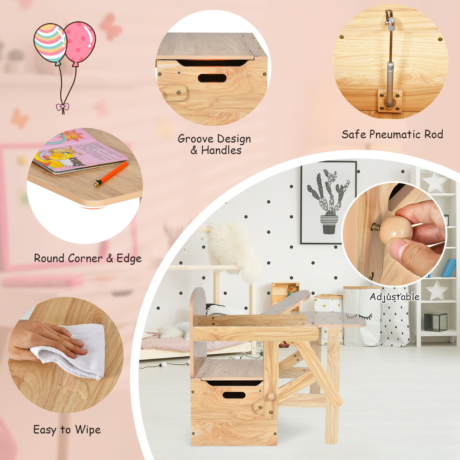 DORTALA Kids Convertible Activity Bench Table 3-in-1 Desk and Chair Set with Toy Storage