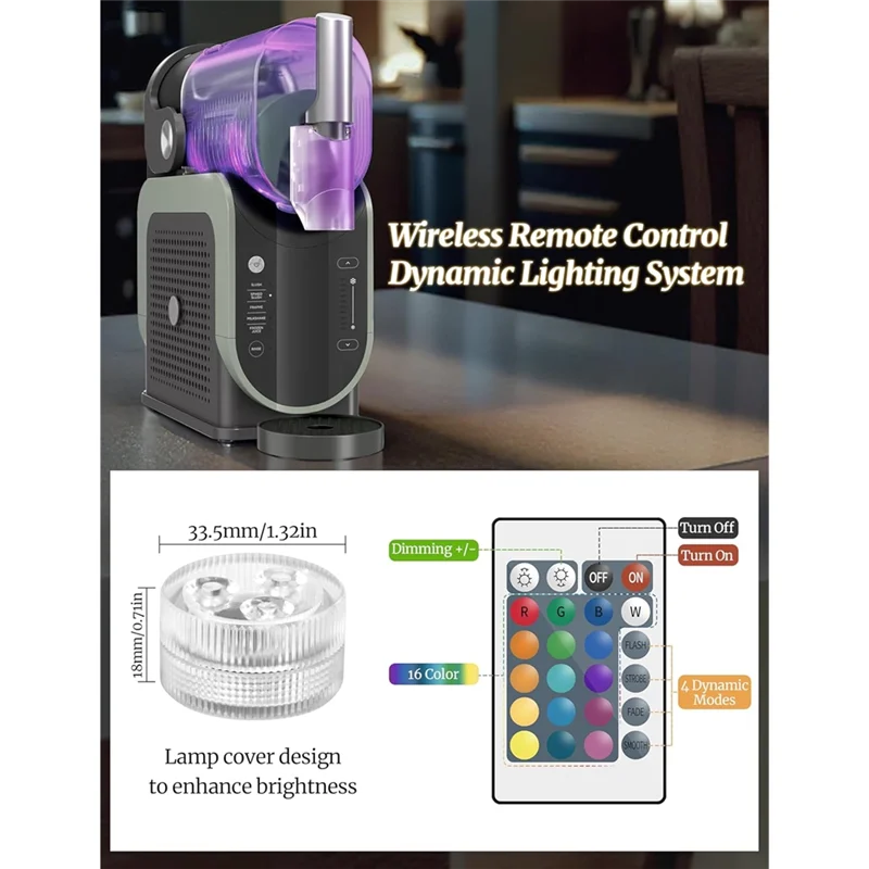 Luzes cápsula ABMI-LED para Ninja Slushi FS301/FS300, 16 cores e 4 modos e sem instalação, luz RGB à prova d'água com 3 pacotes,