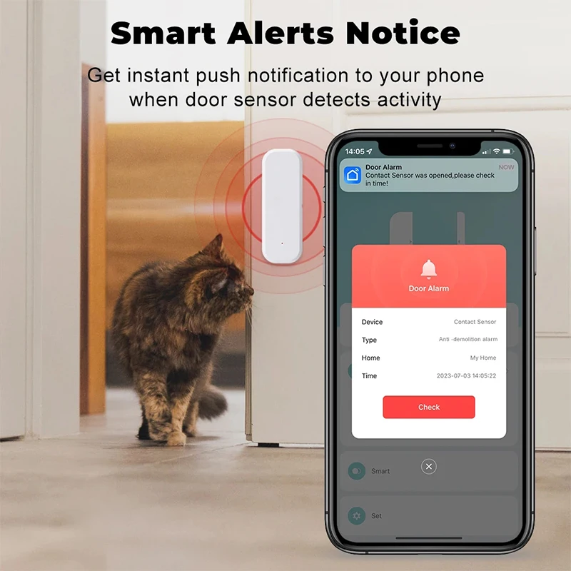 Tuya WiFi เซ็นเซอร์ประตูประตูหน้าต่างเปิดปิดเครื่องตรวจจับ Smart Life APP ควบคุม Smart Home Security Protection ALARM System