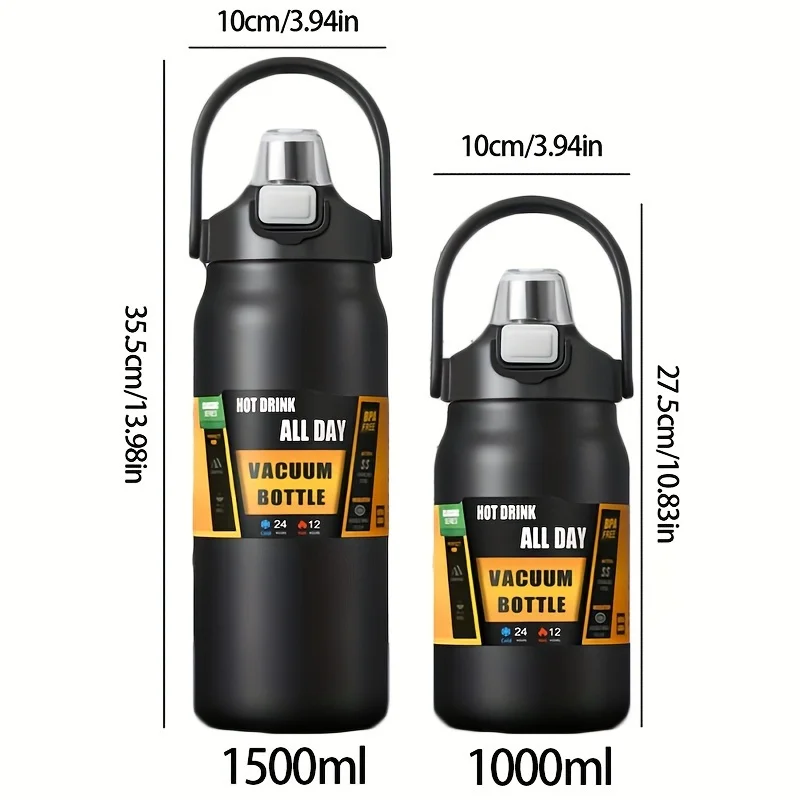 Bouteille Thermo en acier inoxydable 1,5 l, grande capacité, tasse sous vide Portable de 1500ml, tasse isolée, gobelet de 1l