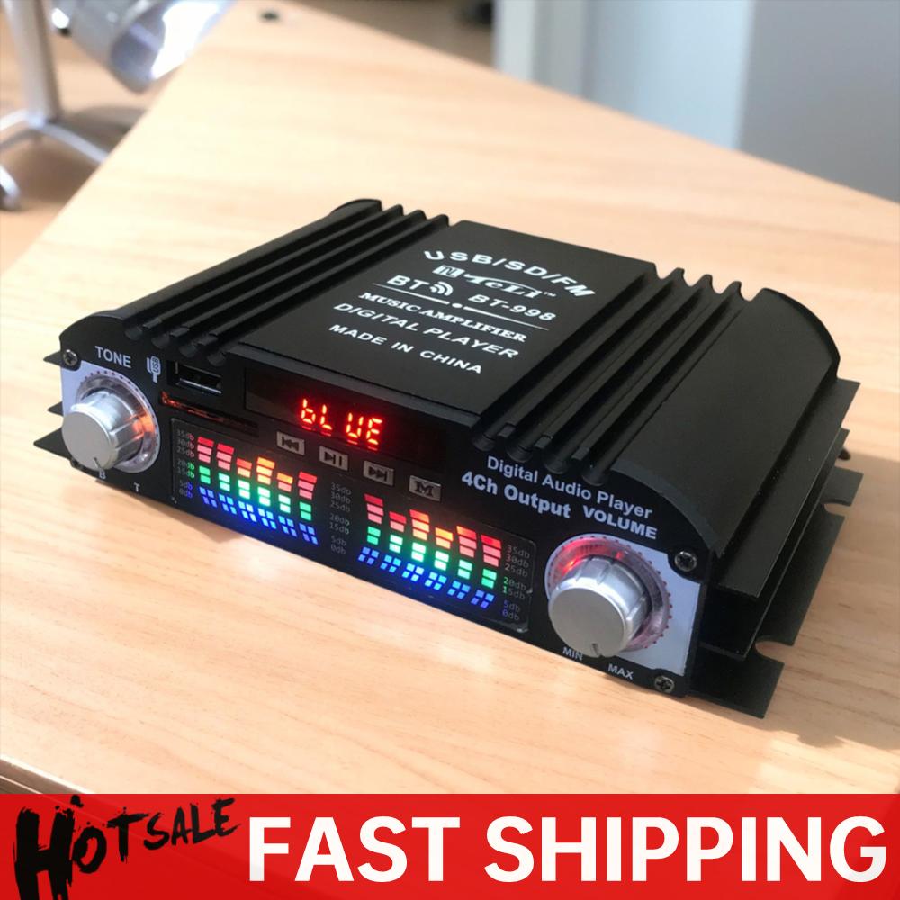 1600W Peak Power Digital 4 Channel Audio Amplifier HiFi Sound Amplifier FM USB Bluetooth-Compatible Mini HIFI Digital Stereo Amp