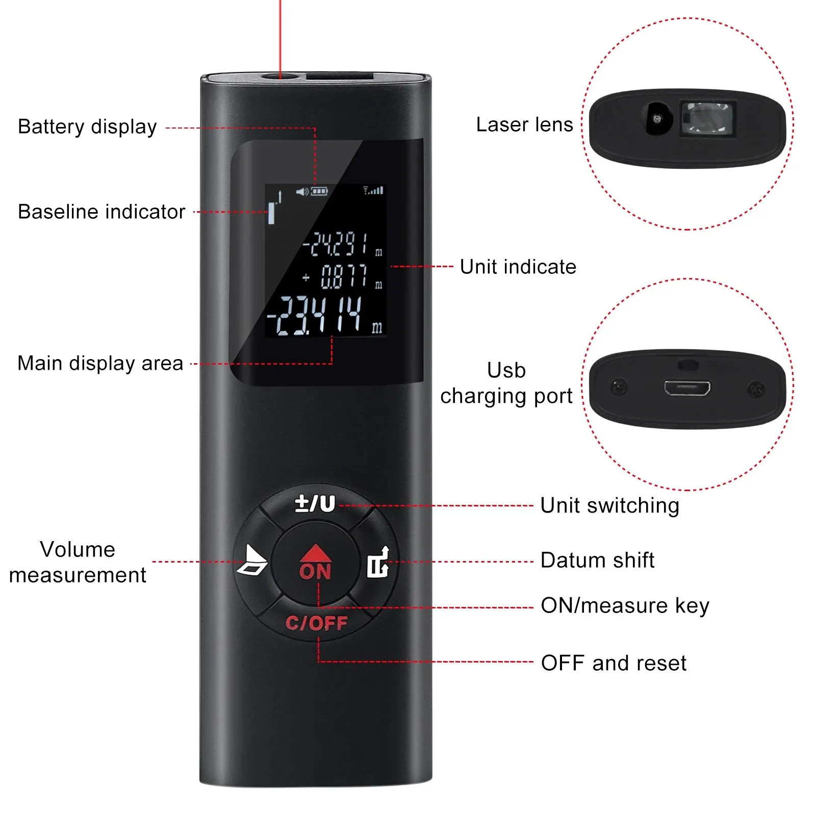 40 メートル/60 メートルミニスマートレーザー距離計測定赤外線距離計 USB 充電式ポータブルハンドヘルドレーザー距離計ツール