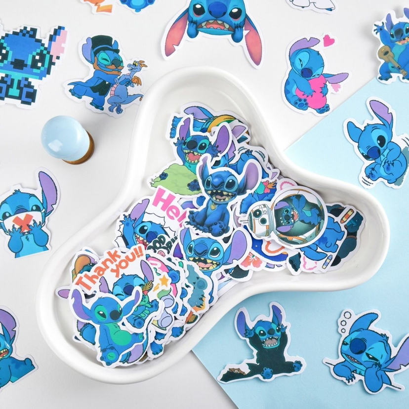 100PCS 디즈니 스티치 스티커 애니메이션 데칼 스케이트 보드 노트북 오토바이 기타 귀여운 카와이 만화 영화 스티커 팩 어린이 장난감