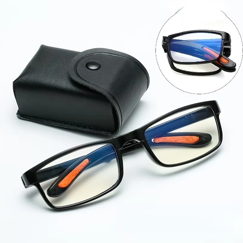 Occhiali da lettura pieghevoli con custodia Occhiali da vista anti luce blu Presbiopia Occhiali da tasca unisex retrò Occhiali portatili Uomo Donna