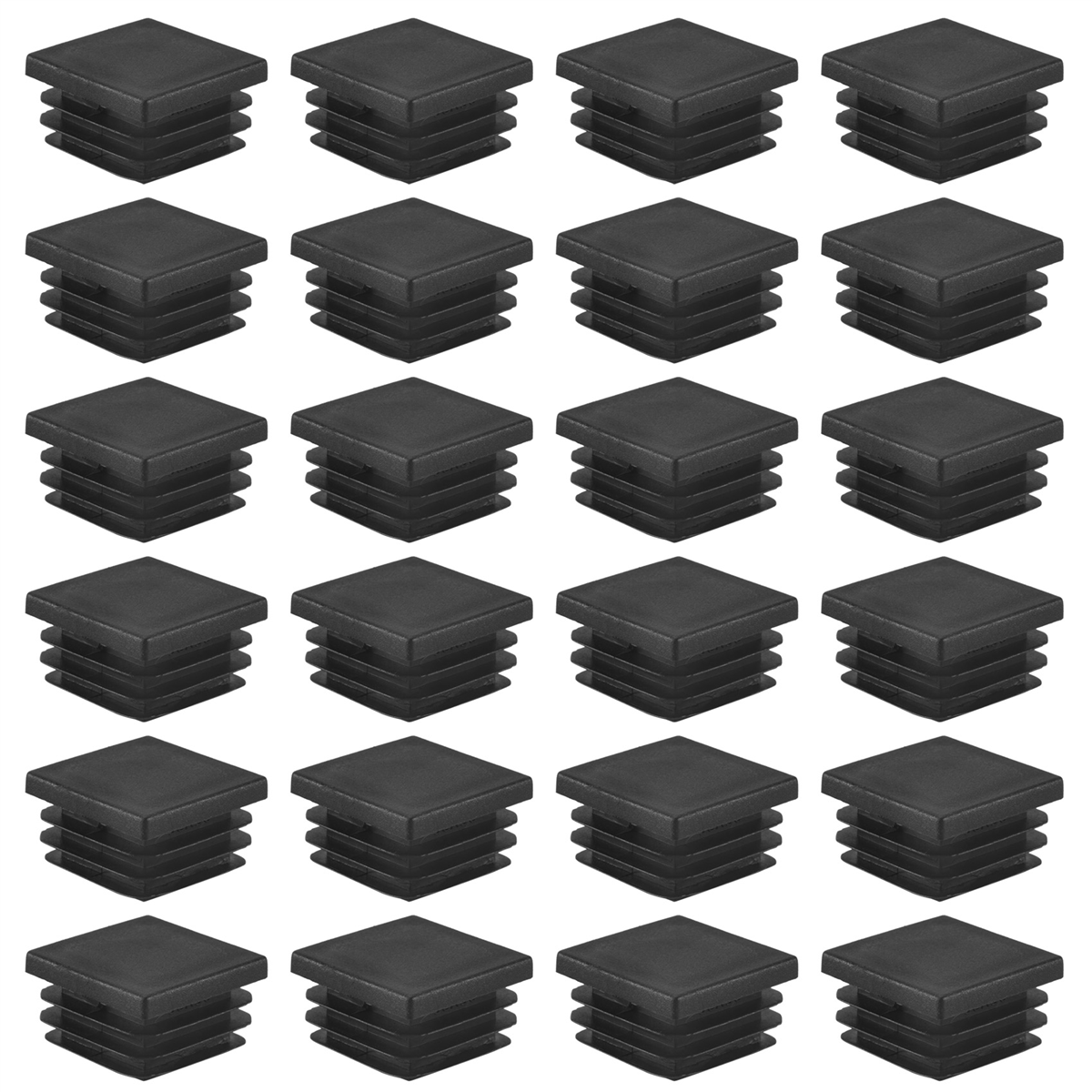 24 peças 30mm x 30mm tampas de extremidade quadradas com nervuras de plástico inserção de tubo preto