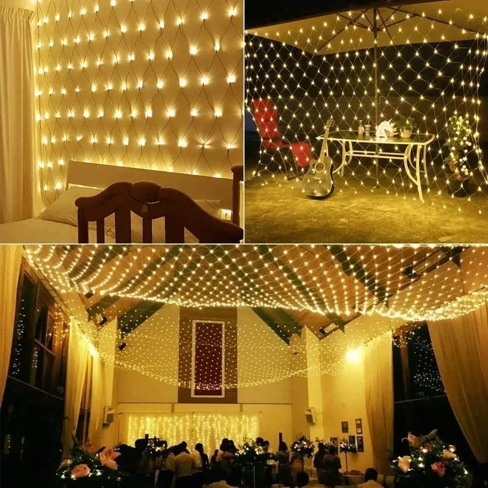 ไฟ LED String 4 m x 6 M 1.5 M X 1.5 M 2x3 M Garlands คริสต์มาสไฟสุทธิ Fairy Xmas Party งานแต่งงานตกแต่งผ้าม่านแสง