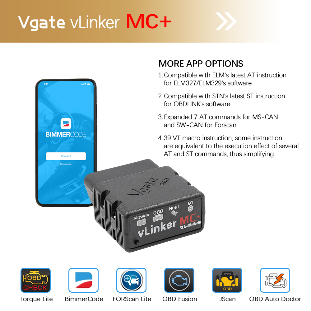 OBDIICAT-VLinker MC/ MC + ELM327 Bluetooth3.0/ 4.0 OBD2 ELM 327 Wifi Diagnóstico de carro para IOS Android Scanner Ferramenta automática
