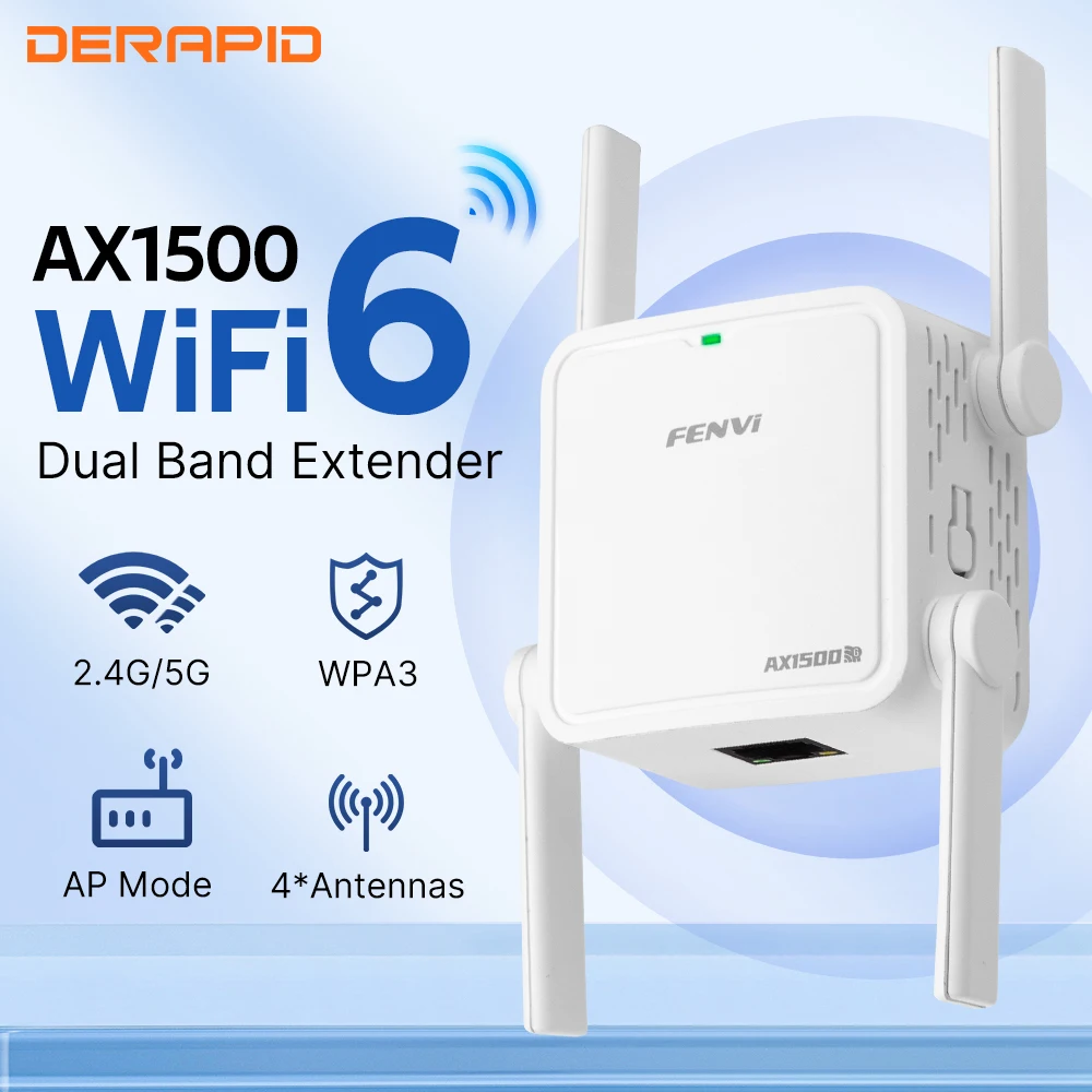 Repetidor Fenvi WiFi 6 AX1500Mbps banda Dual 2,4 GHz/5GHz extensor de rango inalámbrico amplificador de señal enchufe UE/EE. UU. amplificador de oficina en casa
