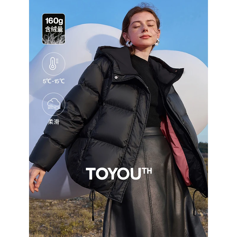 Jaqueta com capuz TOYOUTH para mulheres, bloqueio de cores, emenda, impermeável, espessa, jaqueta de pão quente, novo, inverno, 2024