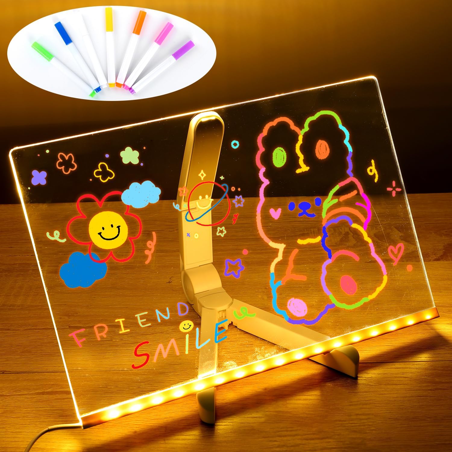 LED Note Board With Night Light Colorful 7 Pens DIY Acrylic Message Board Children‘s Drawing Board For Kids Birthday Gift
