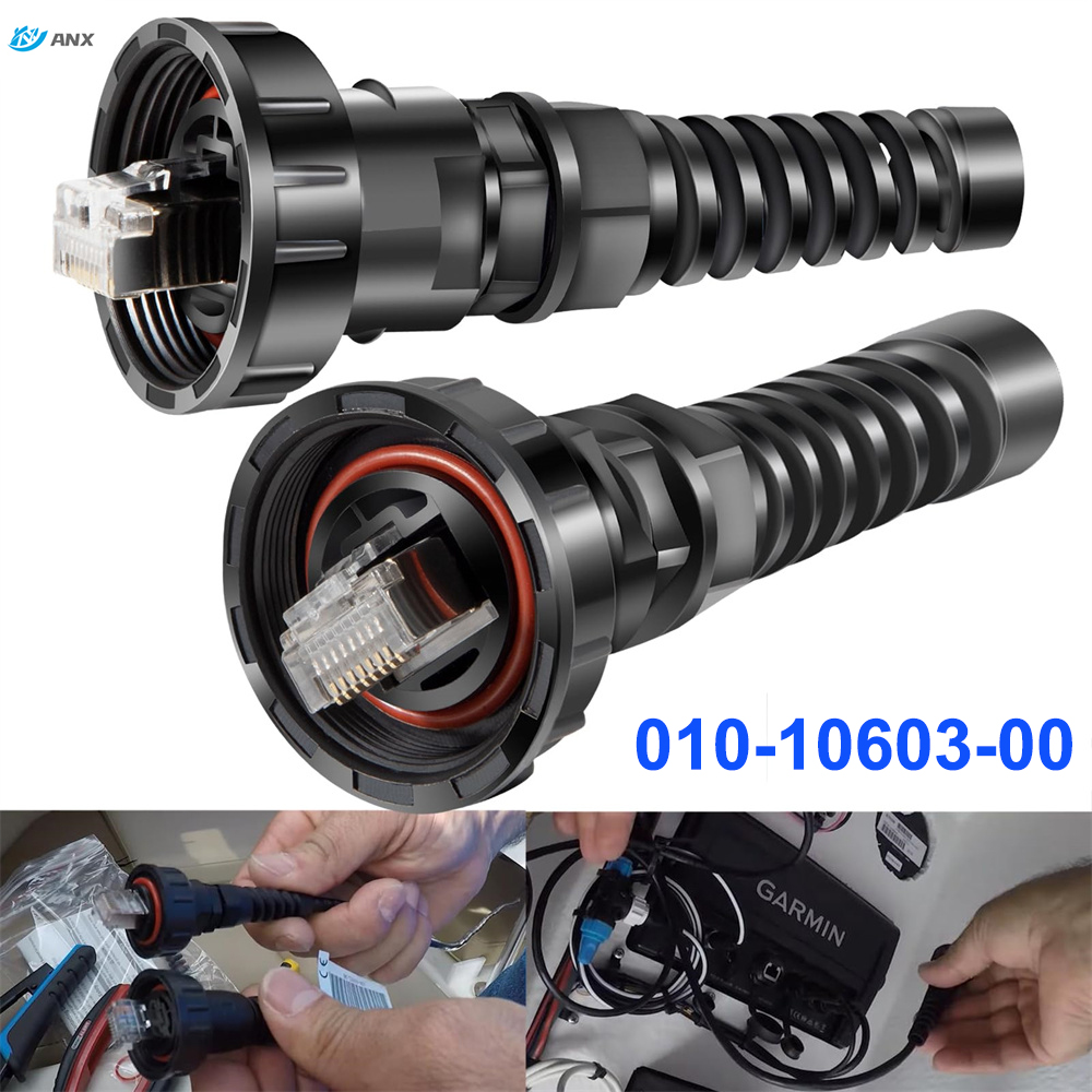 Conector ANX 010-10603-00 RJ45 à prova d'água, 2 pacotes, compatível com conector de cabo de rede Garmin Marine macho para macho IP67 avaliado