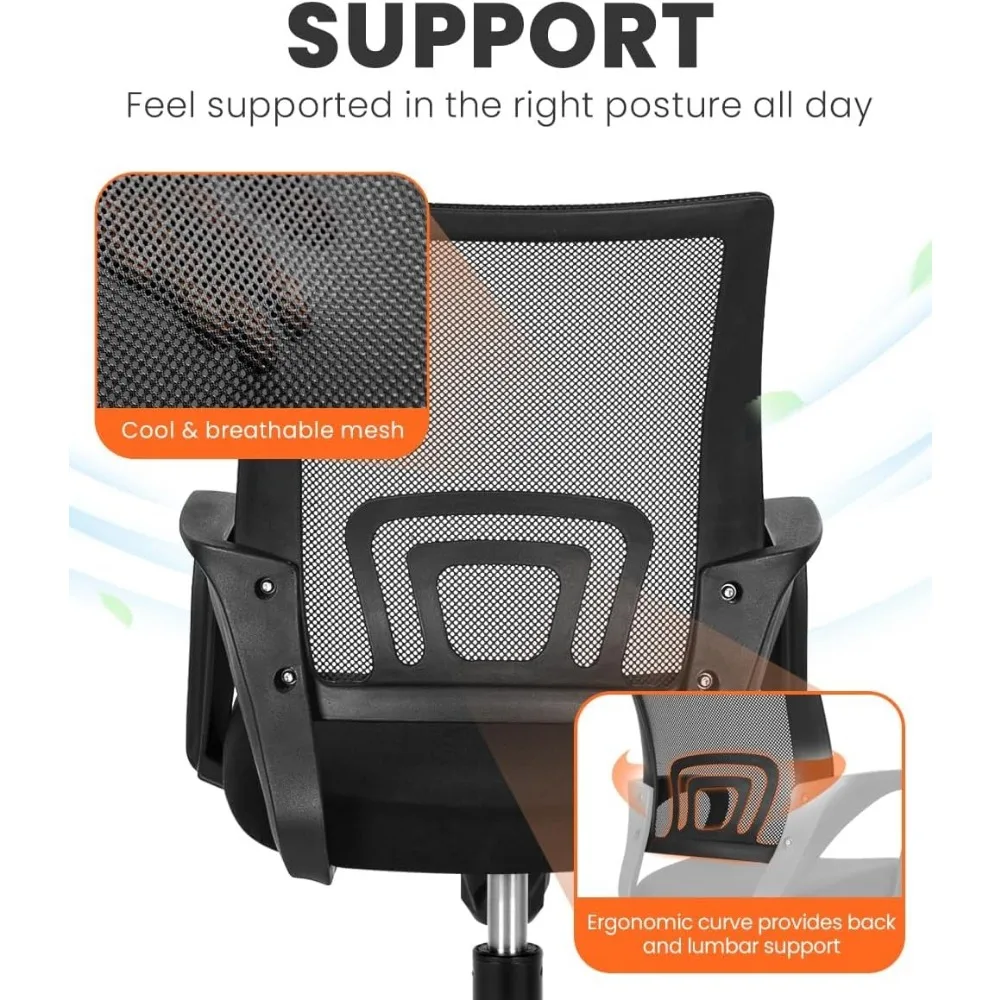 Office Chair, Computer Desk Chair, Ergonomic Mid Back Cushion, Lumbar Support, Comfy Mesh, Adjustable Swivel Rolling