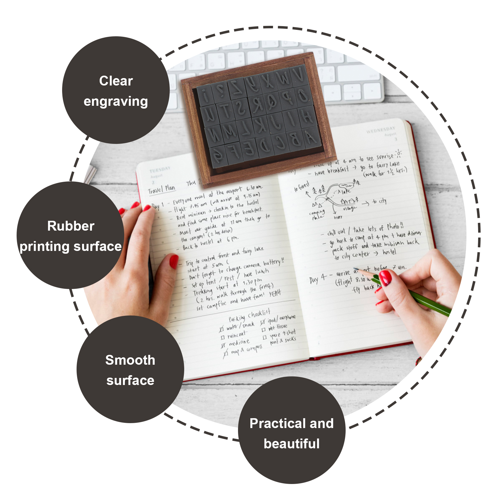 Embossed Vintage Letter Seal Scrapbook Journaling Wood Stickers Small Stamps Crafts