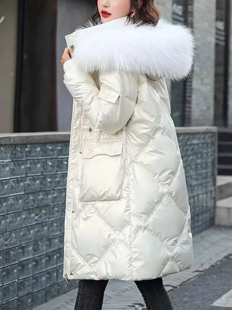 2023 outono inverno com capuz gola de pele longo parkas mujer grosso quente para baixo algodão acolchoado jaqueta feminina casual hoodies casaco feminino
