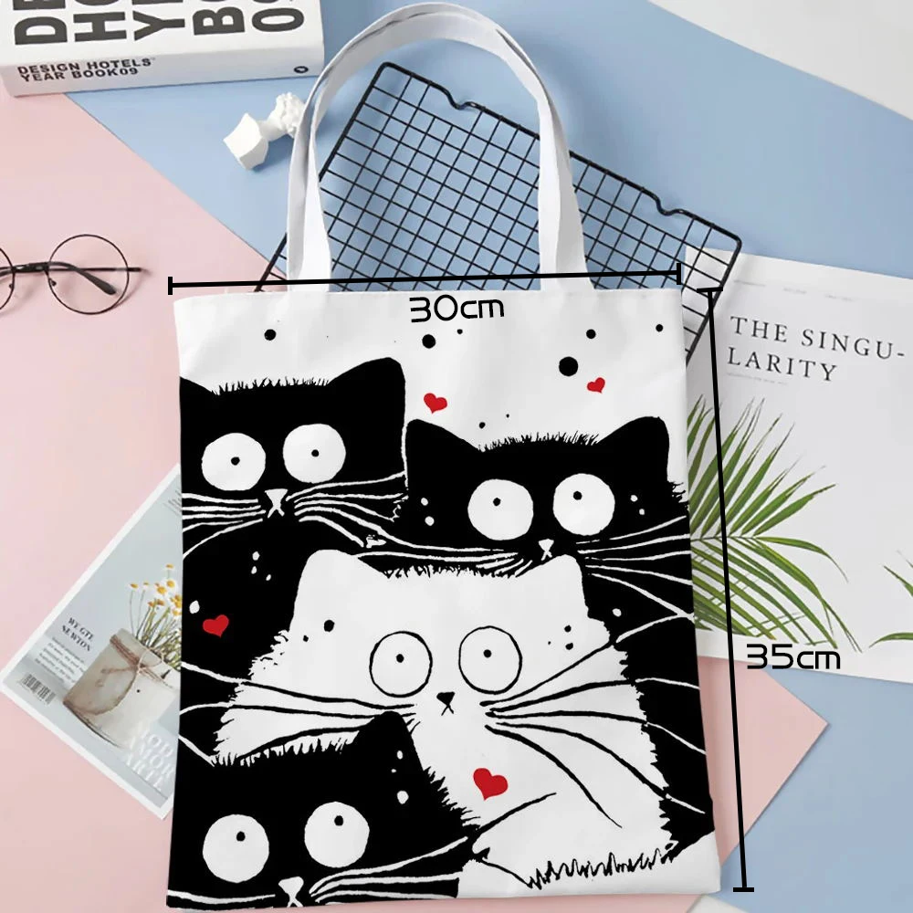 Andeiltech-再利用可能な女性用トートバッグ,かわいい猫の食料品の買い物,女子高生の贈り物,美的,ジッパーなし
