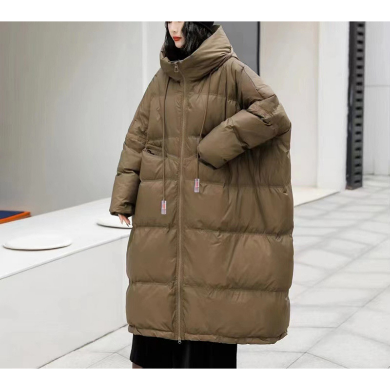 White Duck Down Jacket for Women, Female Hooded Coat, Long Section, Warm, Thick, Loose, Large Plate, Winter