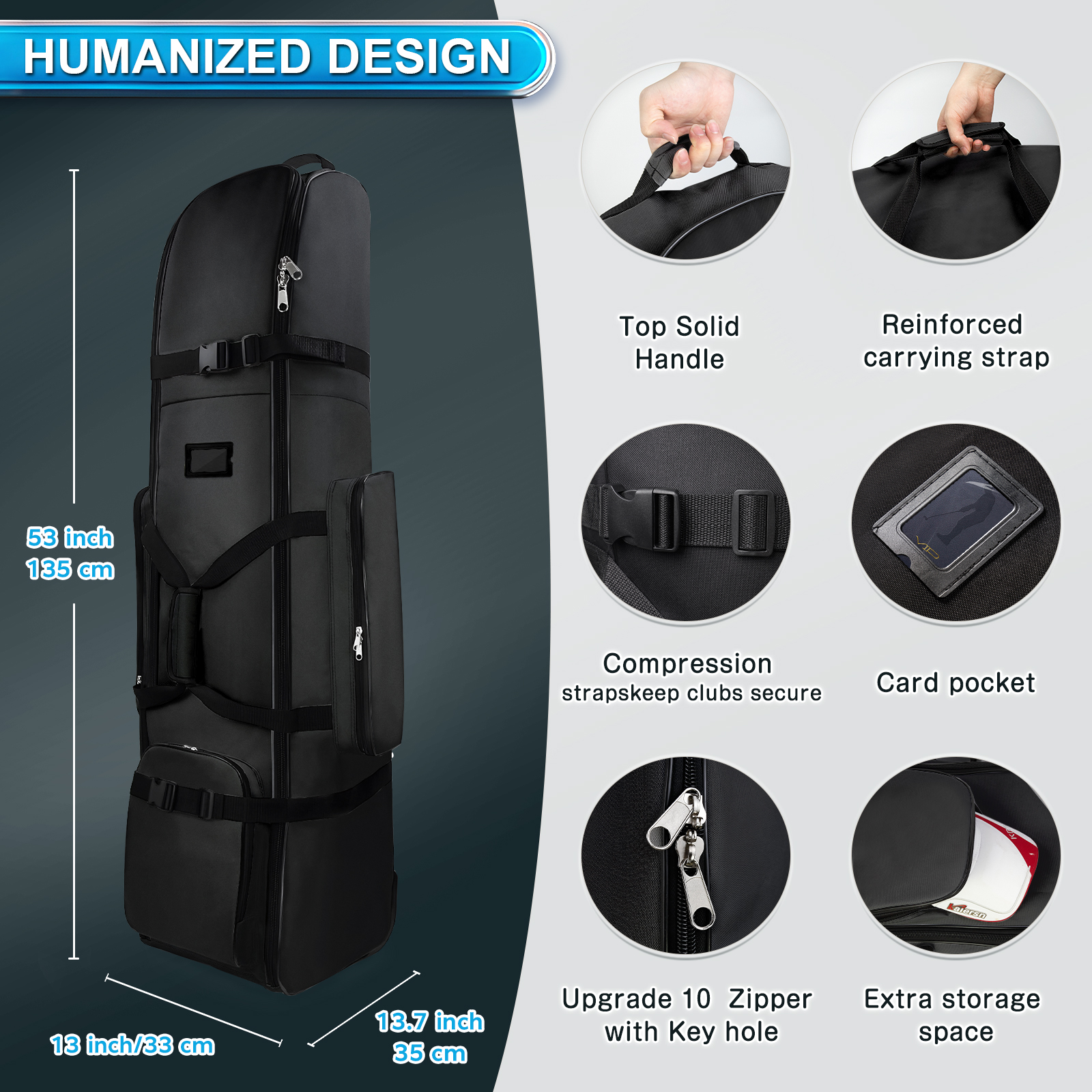 オックスフォードポリエステル製トラベルバッグ,頑丈,耐摩耗性,ホイール付きの優れたジッパー,ソフトサイド,折りたたみ式ゴルフケース,900d