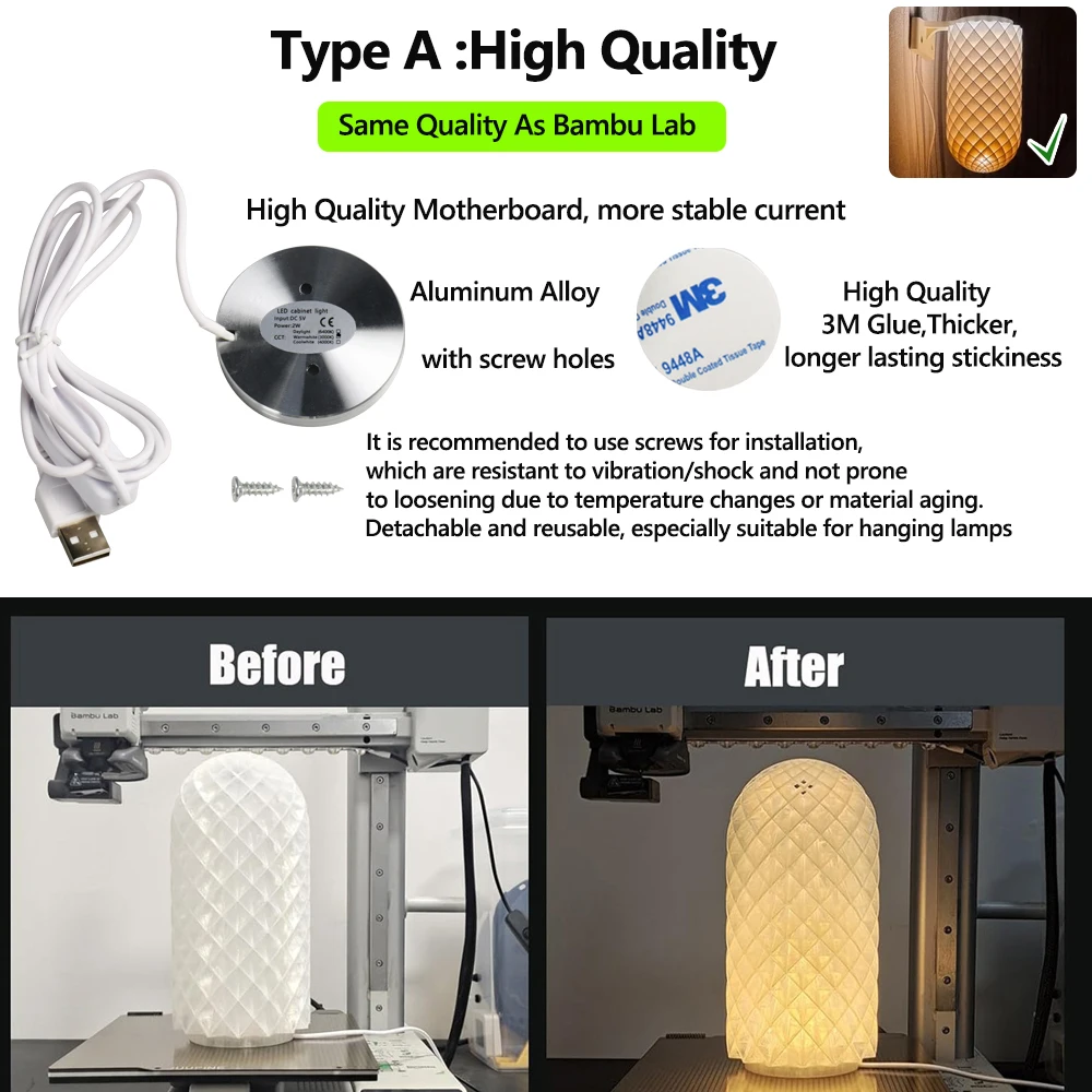For Bambu Lab Led Lamp Kit Adjustable Light Kit Led Light Parts Hardware DIY Model white /cold/warm light Without Lamp shell 001