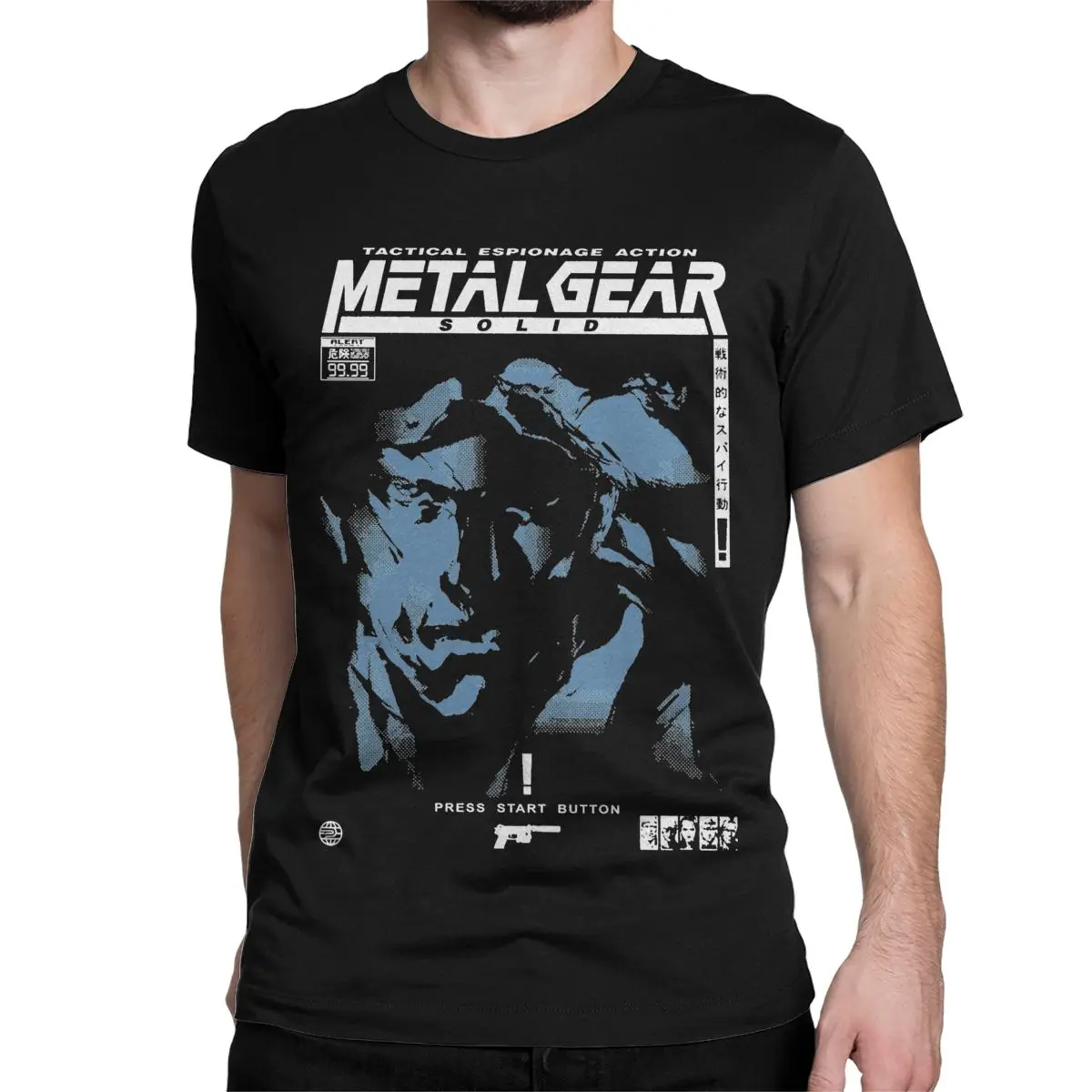 男性と女性のための半袖Tシャツ,クラシックなラウンドネック,スネークゲーム,メタルギア,楽しい,Mgs1