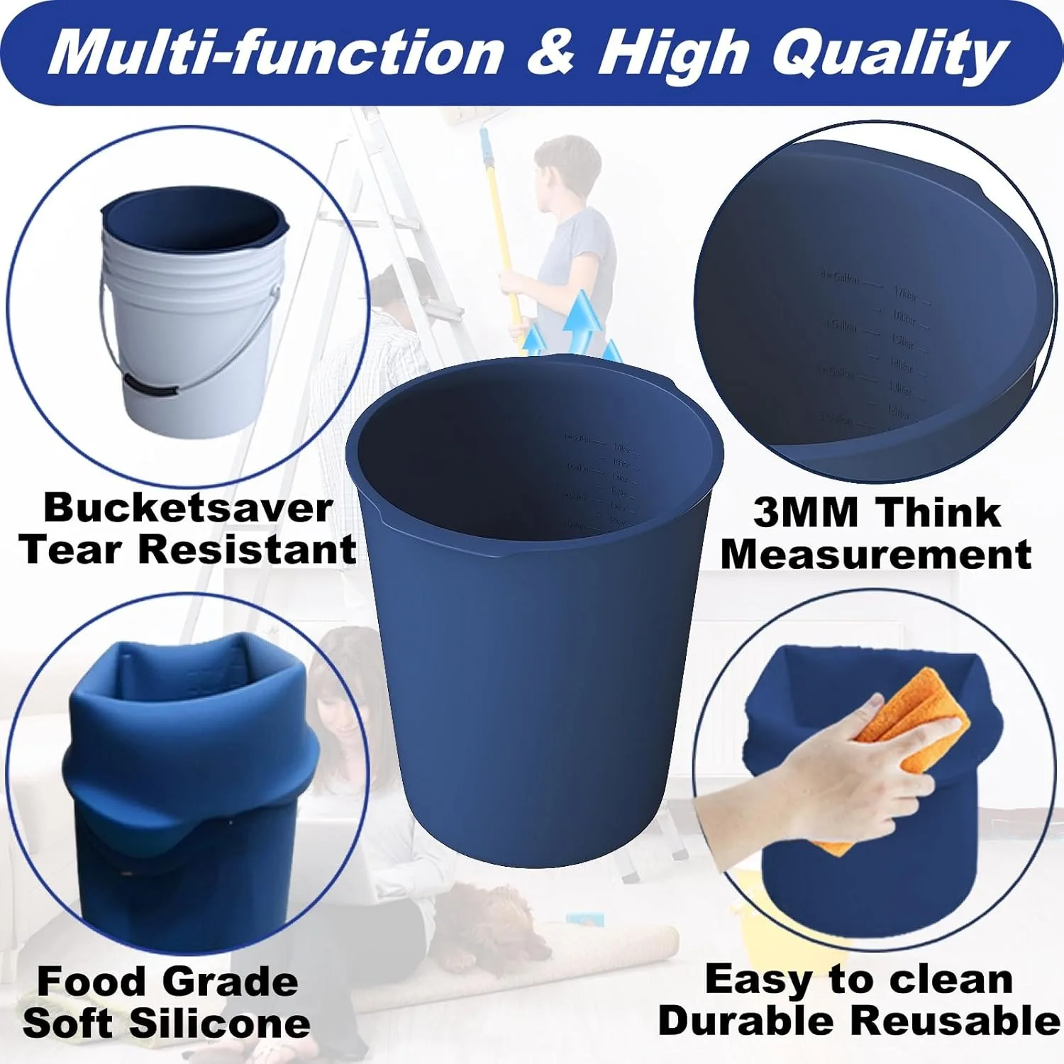 Gallon Bucket Liner 5-Gallon Silicone Bucket Protection Measuring Bucket for Concrete Mix and MudBuddy
