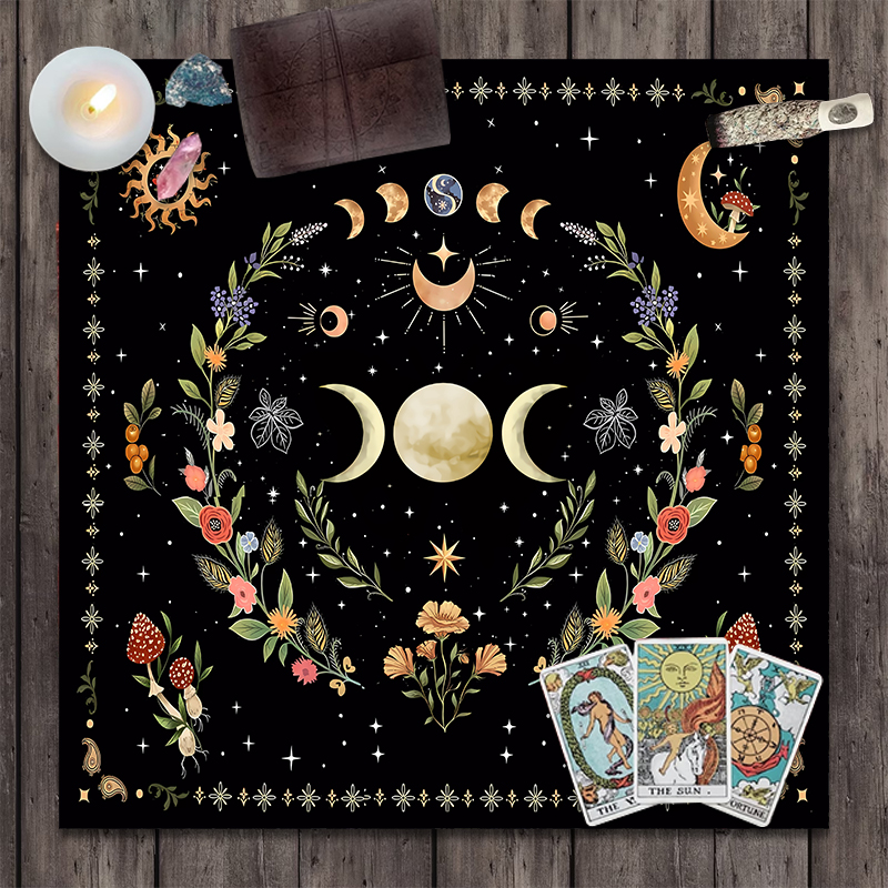 Тройная лунная цветочная ботаническая ткань Таро, Alter Tarot, скатерть, викканская ткань с верхним покрытием, духовный стол ведьминства для гадания