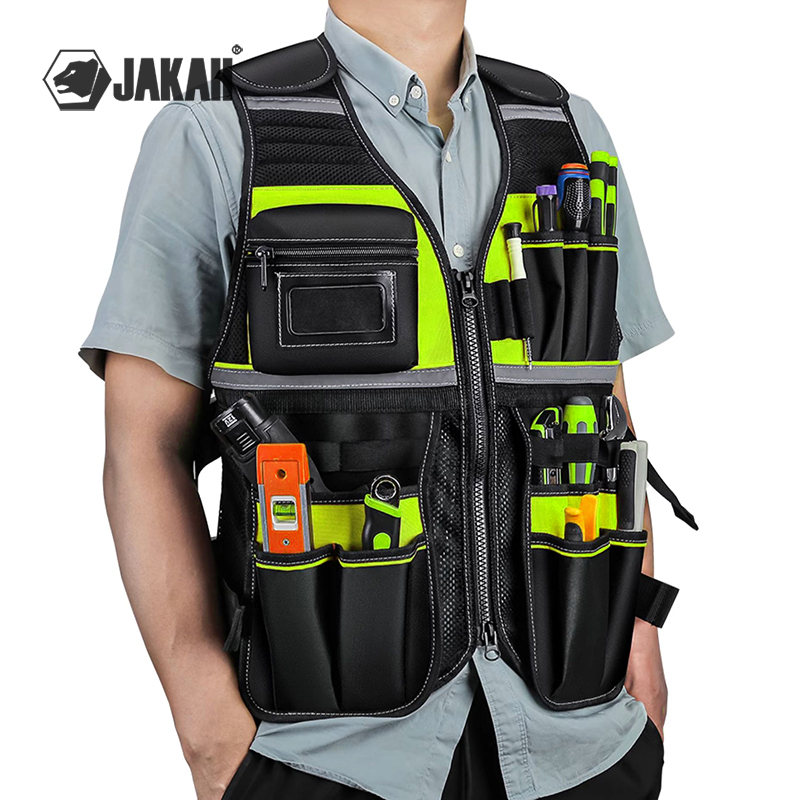 Ropa de trabajo Chaleco de herramientas de trabajo integral Chaleco de seguridad reflectante con múltiples bolsillos y cremallera Chaleco de herramientas resistente para electricistas