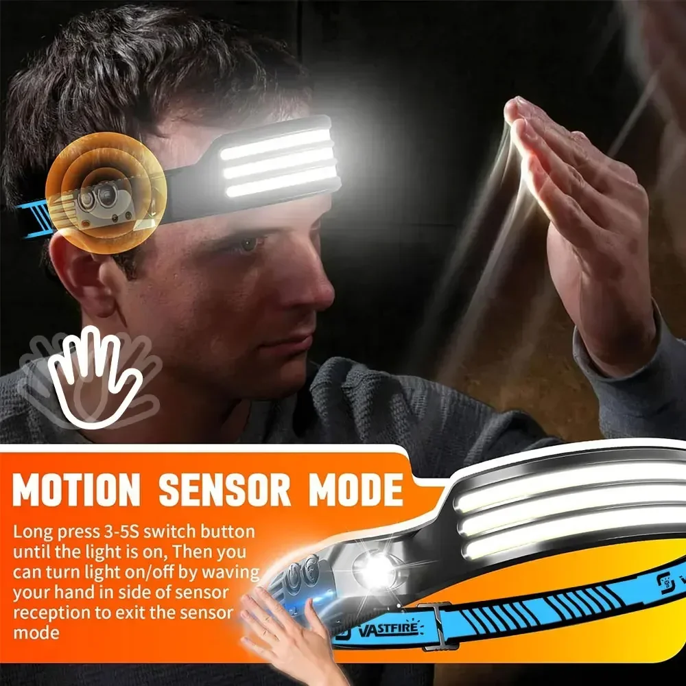 Linterna frontal de inducción COB + linterna LED con batería integrada recargable por USB para exteriores impermeable Camping pesca trabajo linterna ﻿
