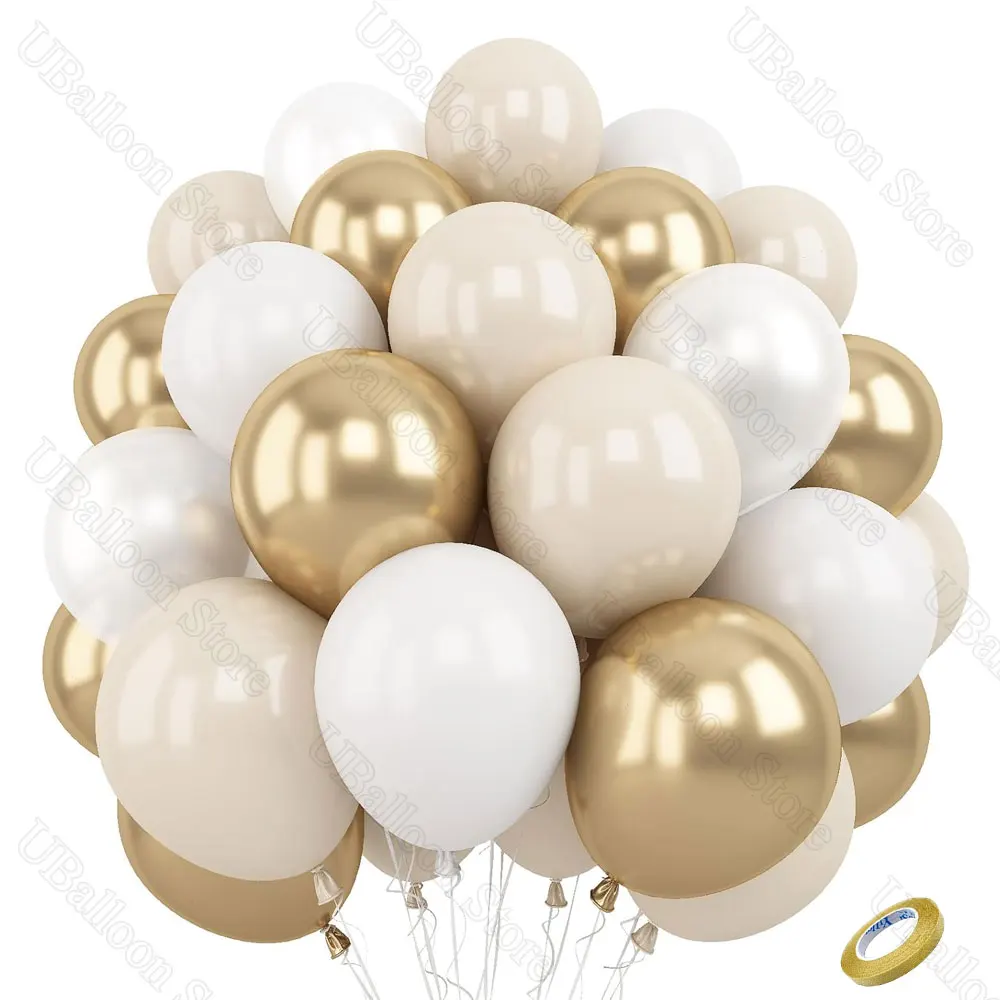 40 Uds. Globos de látex de arena blanca de 10 pulgadas, globos bohemios de arena blanca de Metal cromado dorado para decoración de fiesta de cumpleaños, boda, Baby Shower