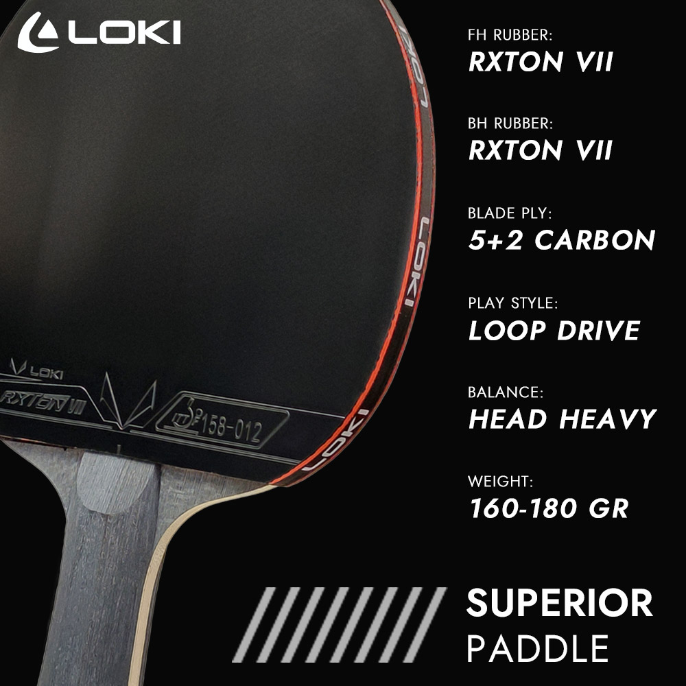 LOKI 9-sterren tafeltennisracket gloednieuwe professionele pingpong paddlebat, RXTON 7 kleverig rubber, 5 hout 2 carbon blad