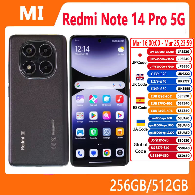 Versión Global Xiaomi Redmi Note 14 Pro 5G MediaTek Dimensity 7300-Ultra 200MP Cámara 5110mAh 6,67" AMOLED 45W Smartphone