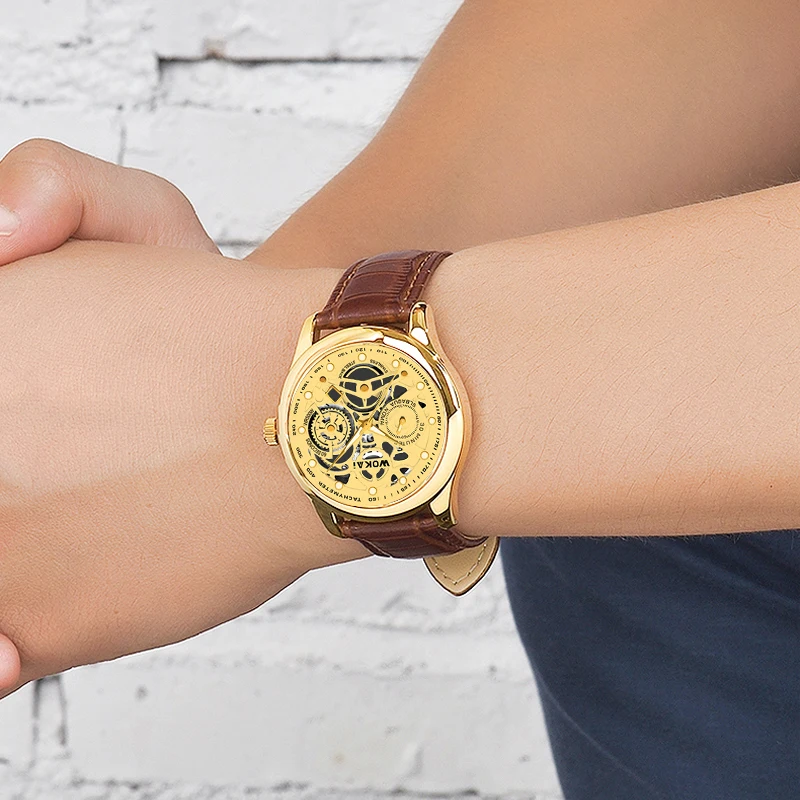 WOKAI, cinturón de lujo de alta calidad para hombres, reloj de cuarzo a la moda, reloj deportivo para estudiantes de negocios de Roma para hombres, reloj resistente al agua con dragón de oro