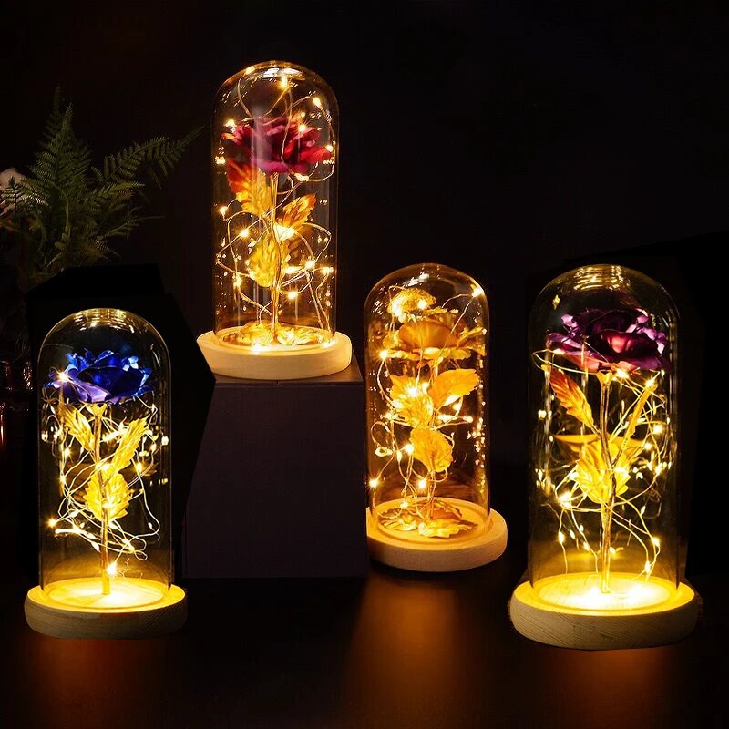 永遠の命の花ゴールド箔ローズバレンタインギフトクリエイティブギフト LED ナイトライト