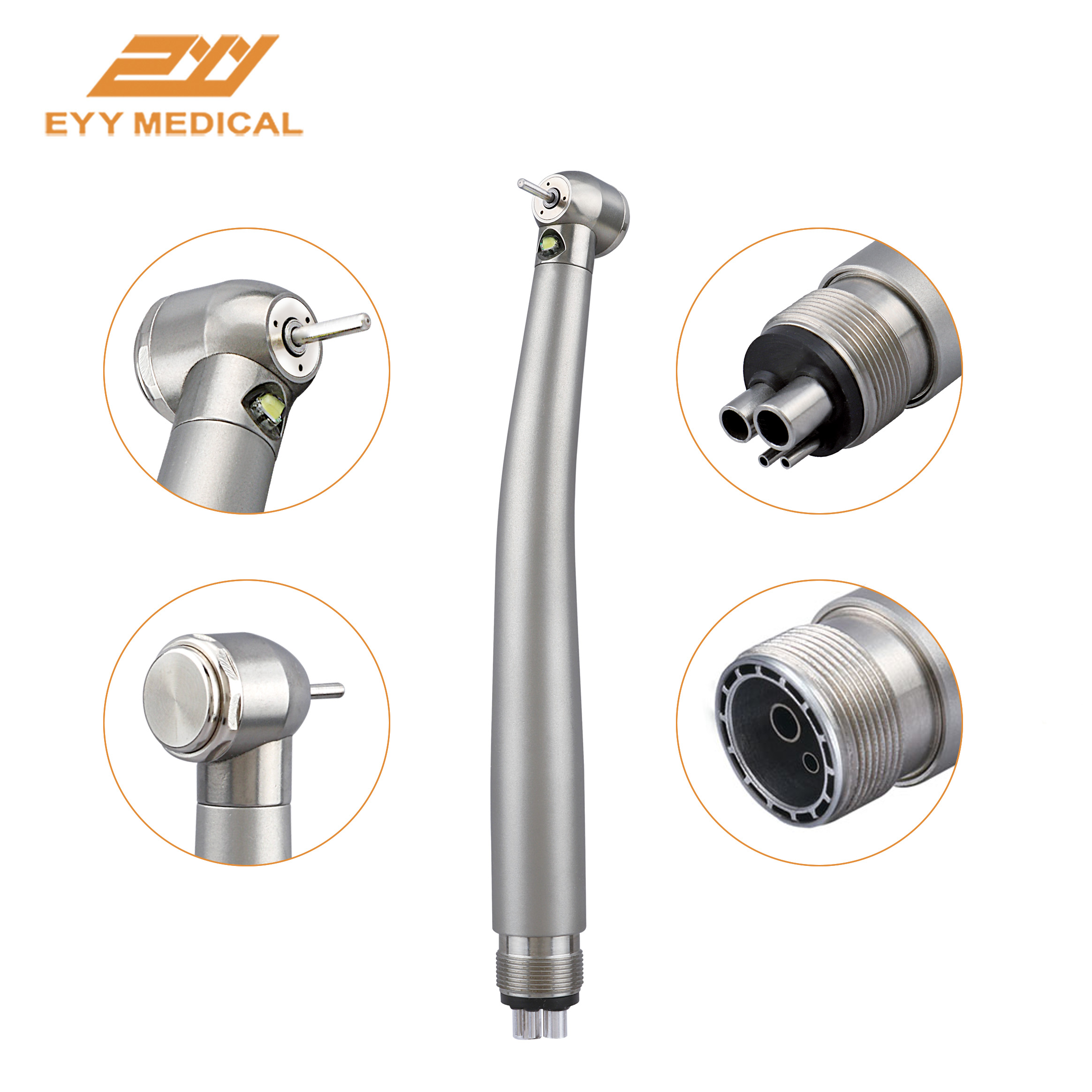 ทันตกรรม Turbine LED Handpiece ความเร็วสูง Air Turbine 3 สเปรย์น้ํา PUSH ปุ่ม 2/4 รูสแตนเลสทันตกรรมผลิตภัณฑ์