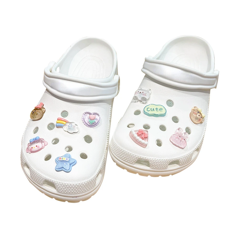 10PCS Charm per scarpe fai da te simpatico cartone animato arcobaleno orso decorazione per scarpe ciondoli con fibbia 2024 nuovi accessori per scarpe con foro