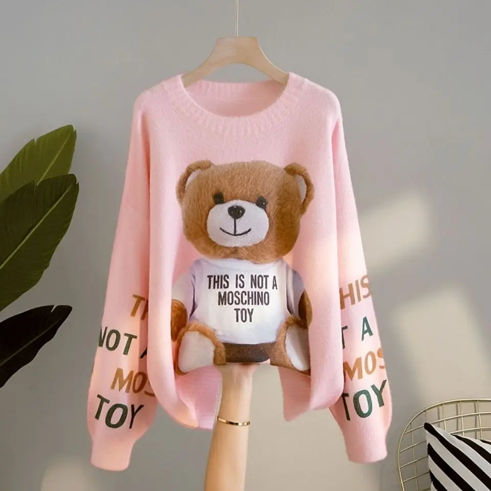 Otoño con estampado de dibujos animados nuevo suéter de piel de visón Artificial estilo coreano suelto viento red abrigo rojo prendas de vestir exteriores suéter moda femenina