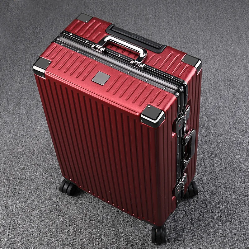 Maleta de equipaje de ángulo recto, marco de aluminio Retro, bolsa de embarque con ruedas universales, gran capacidad, contraseña de viaje, caja de cuero, maletero