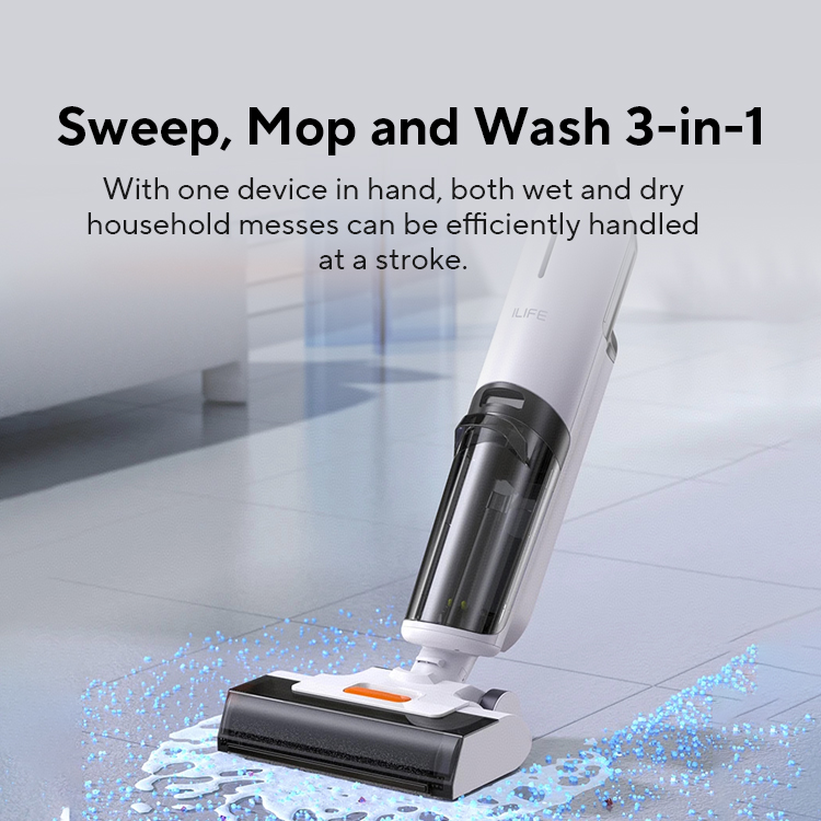 ILIFE W90 draadloze draadloze nat-droog slimme dweilwas, 5500 Pa zuigkracht, 1 min zelfreinigend, grote dubbele watertank
