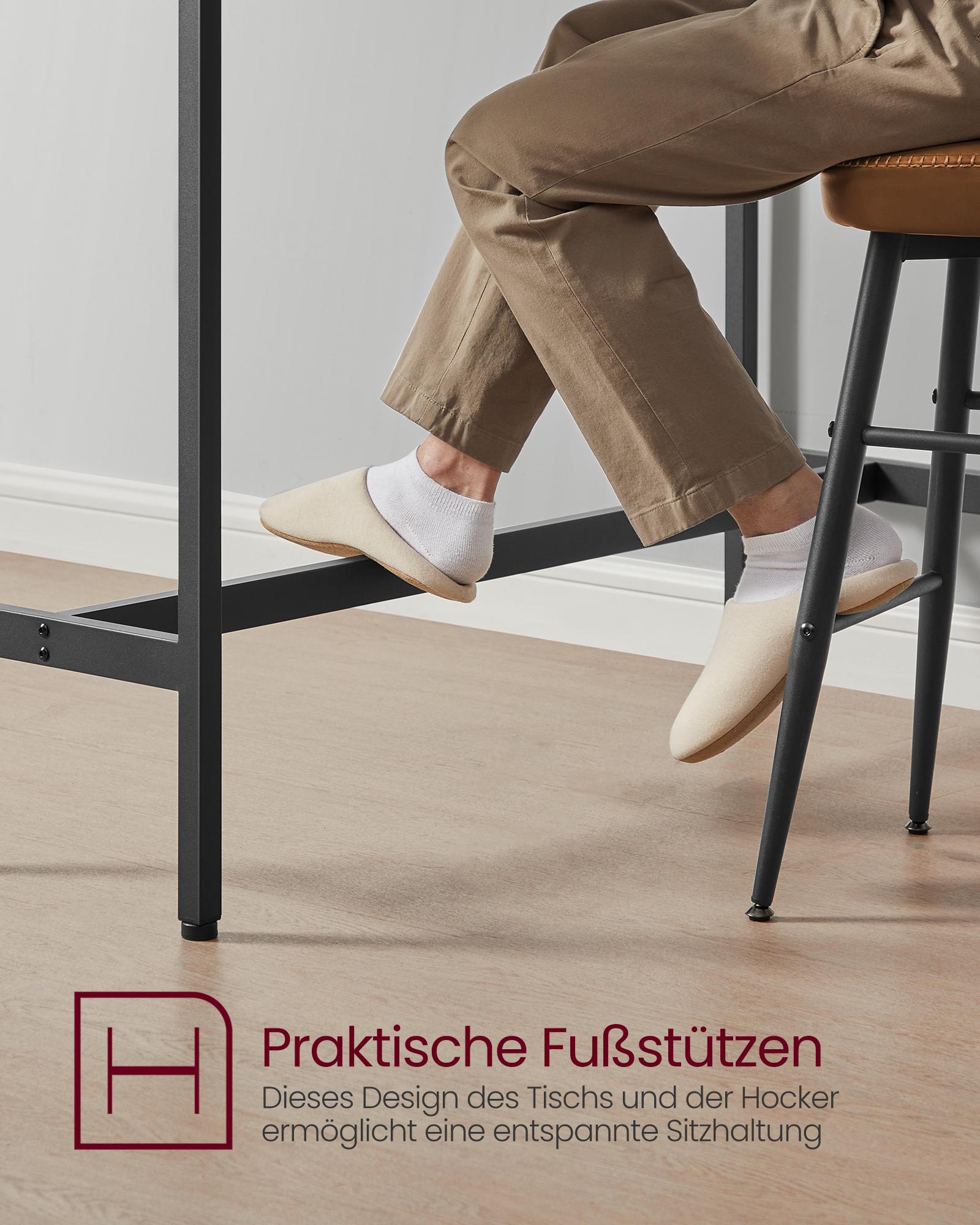 VASAGLE Bartisch mit Barhocker Set, Essgruppe, Stehtisch mit 2 Stühlen, Stahlgestell, Industrie-Design