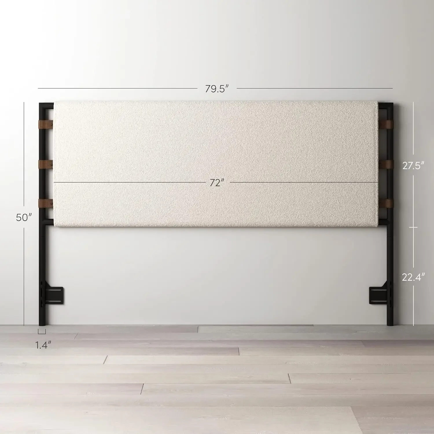 Nathan James Aspen-Fabric Wrapped Headboard, King, White, Gunmetal, Fabric