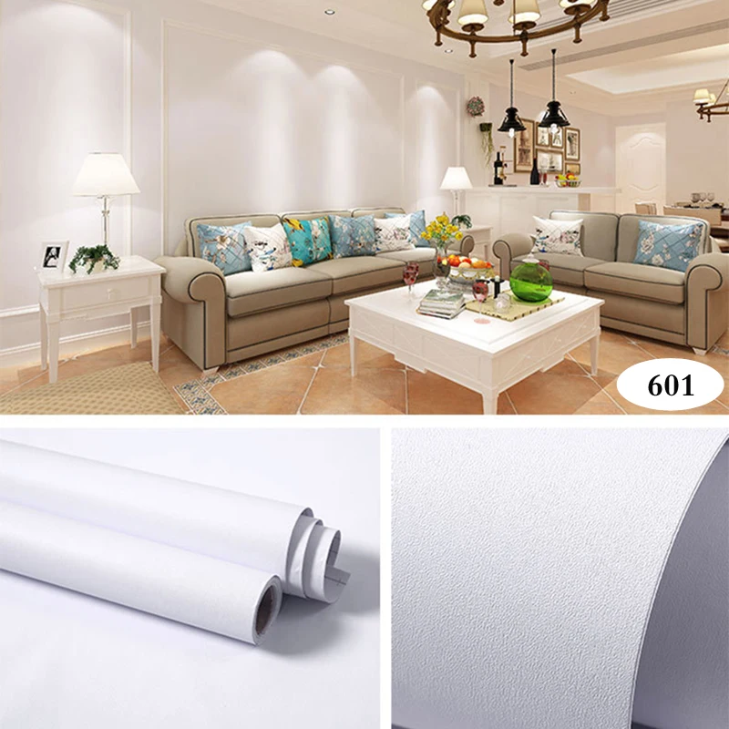 PVC กันน้ําหนา Self กาววอลเปเปอร์ตกแต่งบ้านห้องนั่งเล่นห้องนอนวอลล์เปเปอร์สีทึบ Self Adhesive