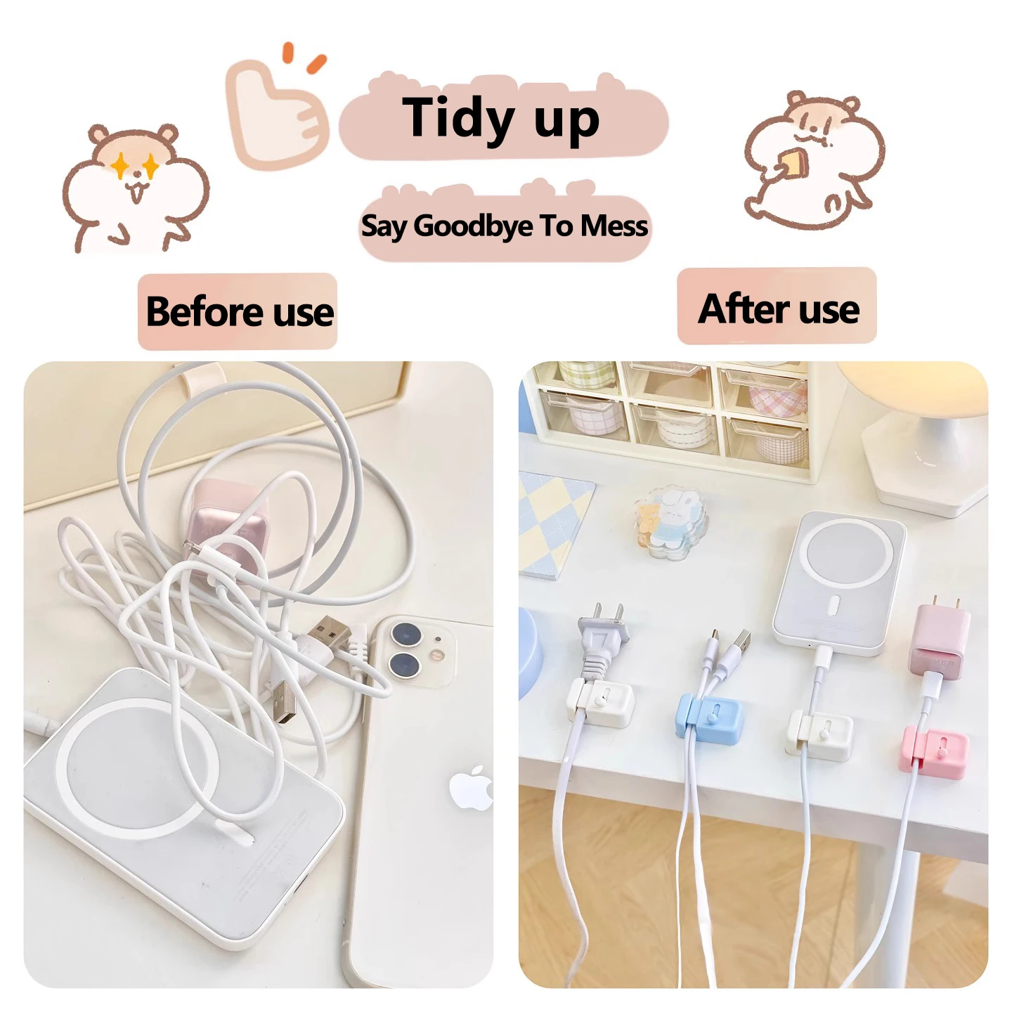 Desktop Cable Organizer – For Phone Chargers, Data Cables; Wire Management, Routing, Securing, Storage & Bundling Clips
