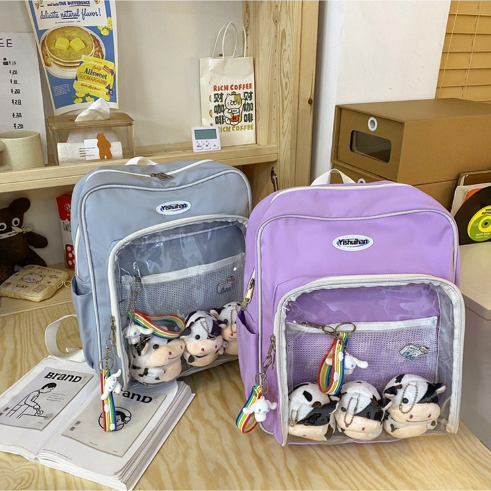 Japanese Style Itabag Student Shoulder Bag Schoolbag Tutoring Bag Transparent PVC Badge Backpack DIY Labubu Doll Display Bag