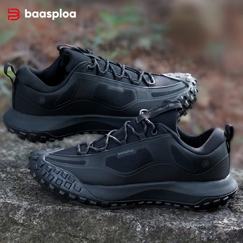 Baasploa Männer Wanderschuhe Lässige Leichte Schnür-Wanderschuhe Männlich Im Freien Wasserdichte Camping Beständig Rutschfeste Turnschuhe